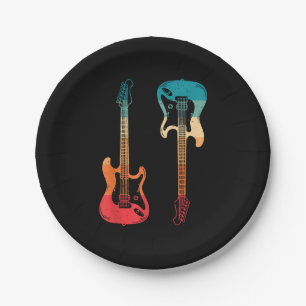 Retro Guitar Guitarist Electric Bass Guitar Rock M Paper Plates