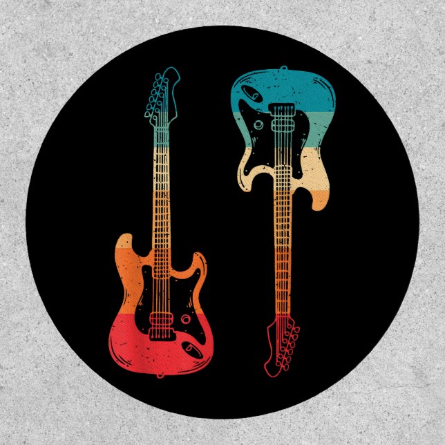 Retro Guitar Guitarist Electric Bass Guitar Rock M Patch (Front)