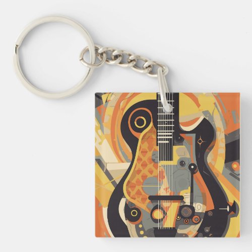 Retro Guitar Illustration Keychain