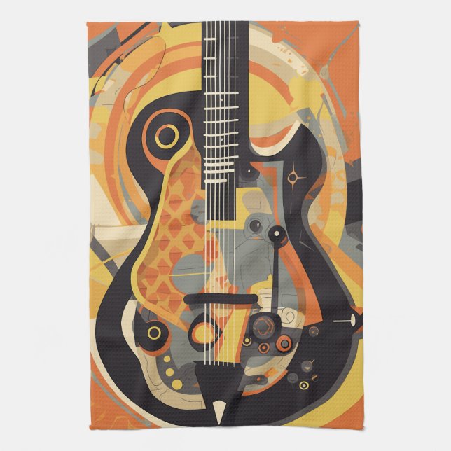 Retro Guitar Illustration Kitchen Towel (Vertical)