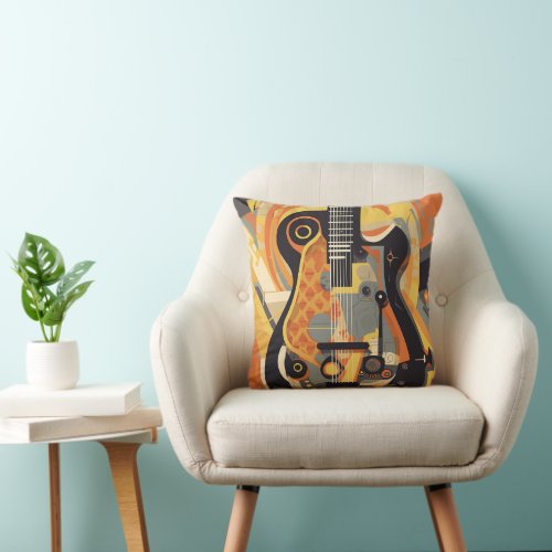 Retro Guitar Illustration Pillow
