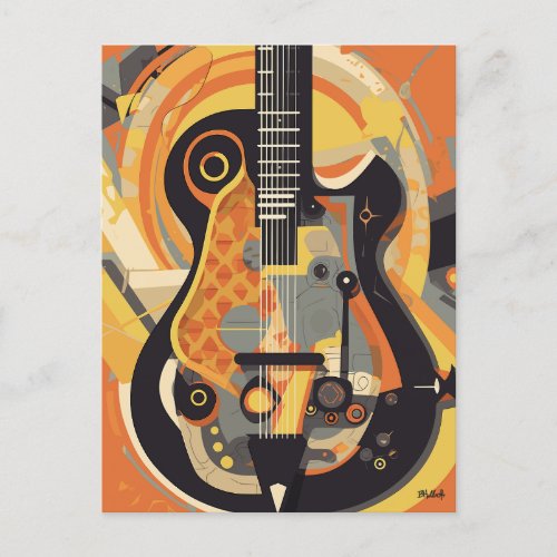 Retro Guitar Illustration Postcard