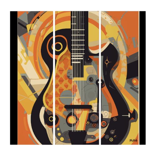 Retro Guitar Illustration Triptych