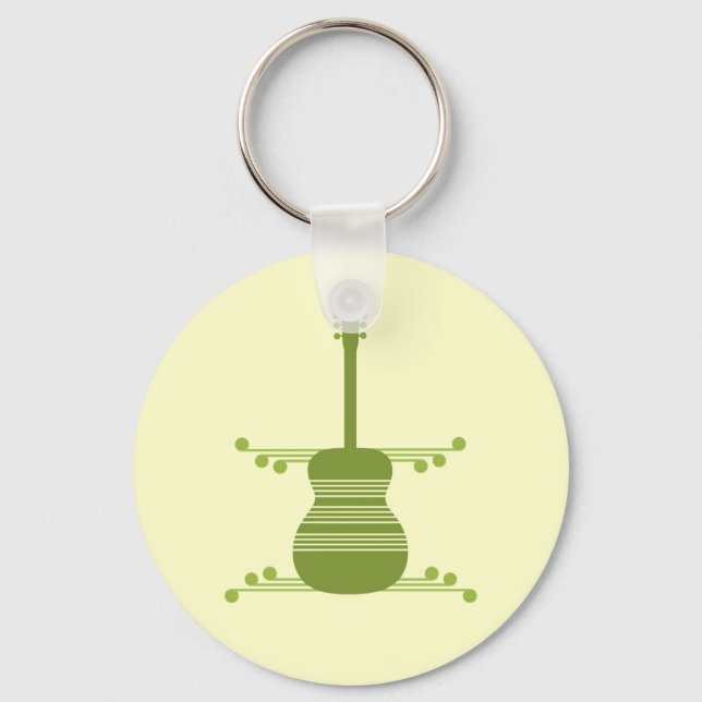 Retro Guitar Keychain, Olive Green Keychain (Front)