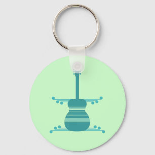 Retro Guitar Keychain, Teal Keychain