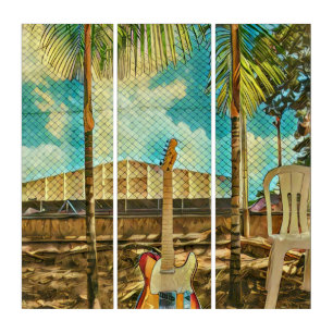 retro guitar lover gift triptych