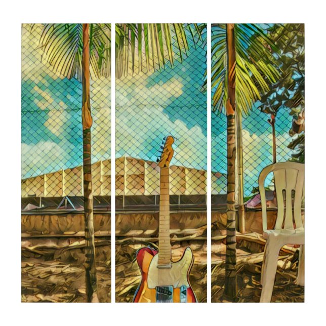 retro guitar lover gift triptych (Front)