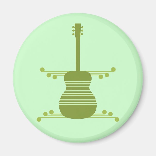 Retro Guitar Magnet, Olive Green Magnet (Front)