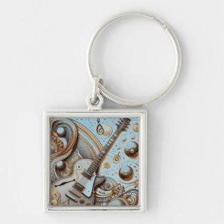 Retro Guitar Metallic Flair Personalized Keychain
