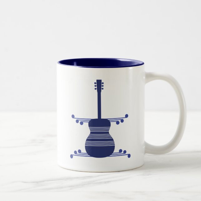 Retro Guitar Mug, Navy Blue Two-Tone Coffee Mug (Right)