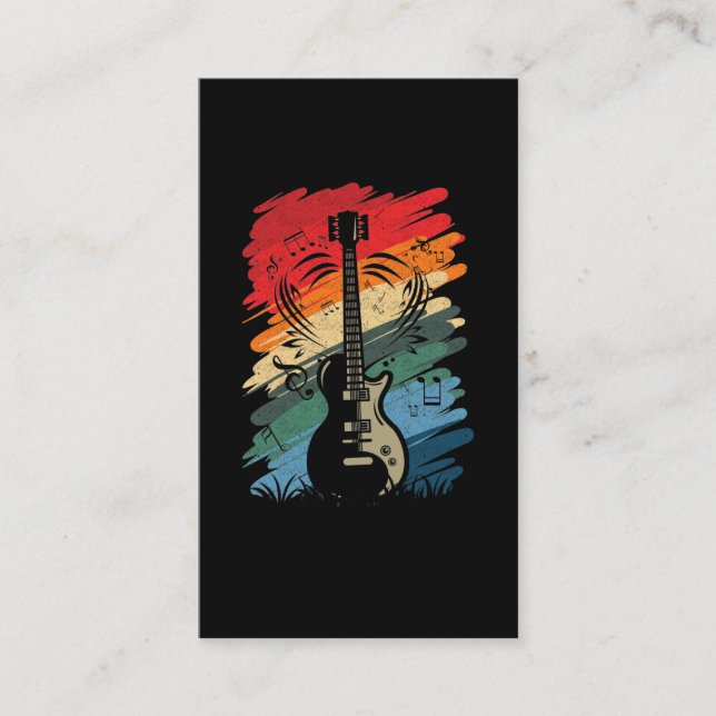 Retro Guitar Musical Notes Musician Guitarist Business Card (Front)