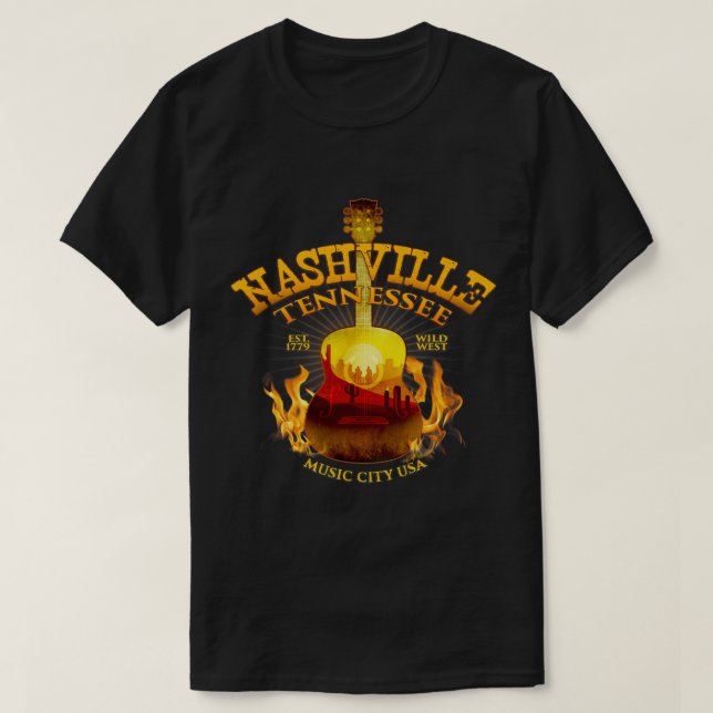 Retro Guitar Nashville Sunset Western T-Shirt (Design Front)