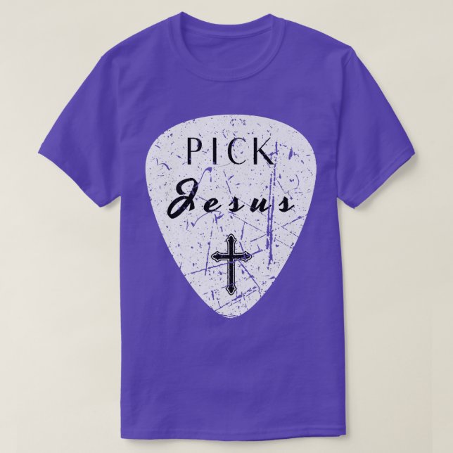 Retro Guitar Pick Pick Jesus Cross Worship Lea T-Shirt (Design Front)