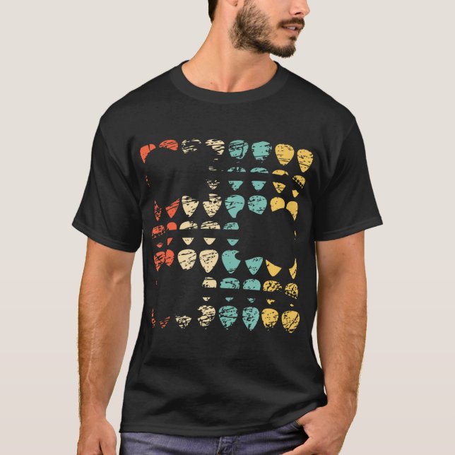 Retro Guitar Picks Distressed Band Music T-Shirt (Front)