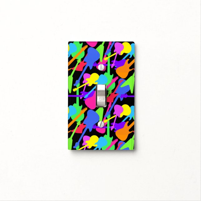 Retro Guitar Splash Patterned Light Switch Cover (In Situ)