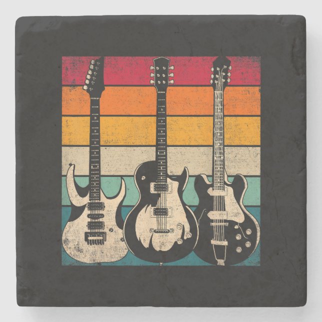 Retro Guitar  Stone Coaster (Front)