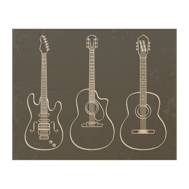 Retro guitar trio music grunge wood wall decor (Front)