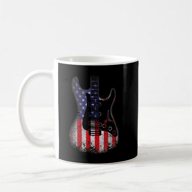 Retro Guitar US Flag Distressed 4th Of July Guitar Coffee Mug (Left)