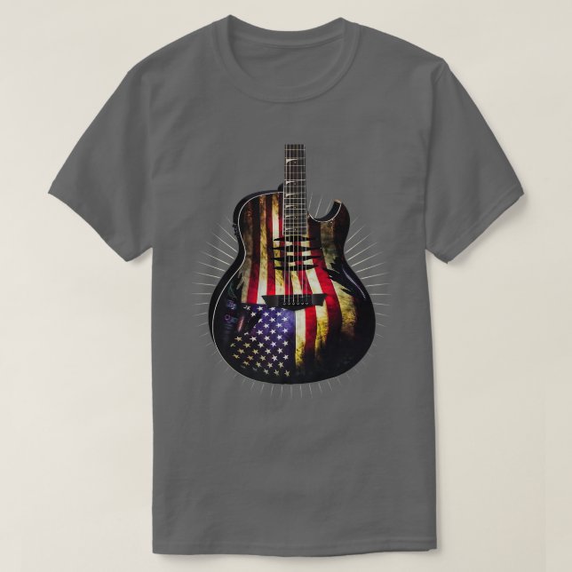 Retro Guitar US Flag Distressed 4th Of July Guitar T-Shirt (Design Front)