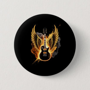 Retro Guitar Wings Abstract Art Rock And Roll Musi Button