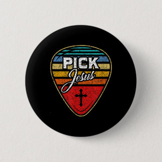 Retro Guitarist Guitar Pick Christian Music Jesus Button