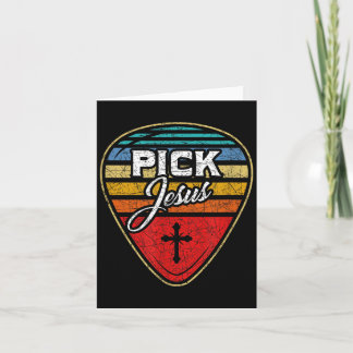 Retro Guitarist Guitar Pick Christian Music Jesus Card