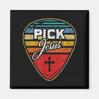 Retro Guitarist Guitar Pick Christian Music Jesus Magnet