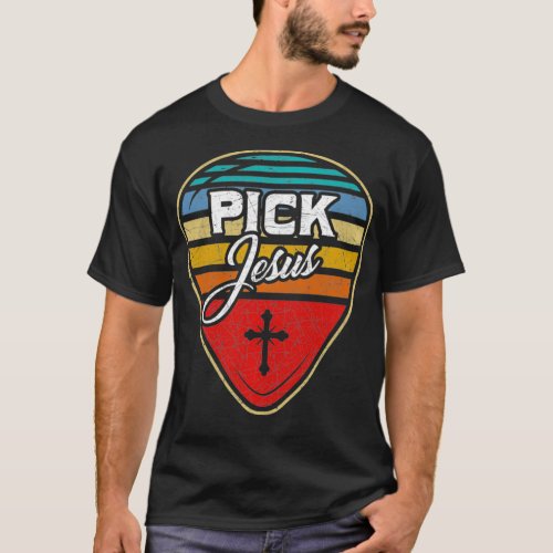 Retro Guitarist Guitar Pick Christian Music Jesus  T_Shirt