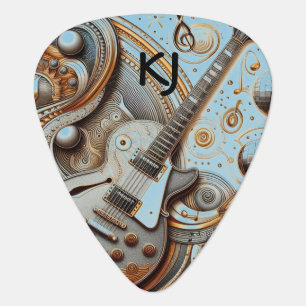 Retro Guitarist Metallic Swirl Initials Guitar Pick
