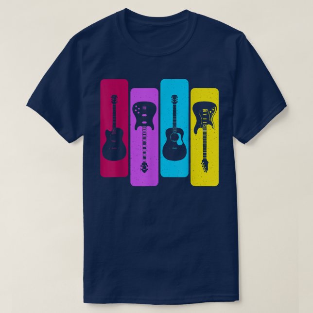 Retro Guitars Guitarist Acoustic Electric Guitar R T-Shirt (Design Front)