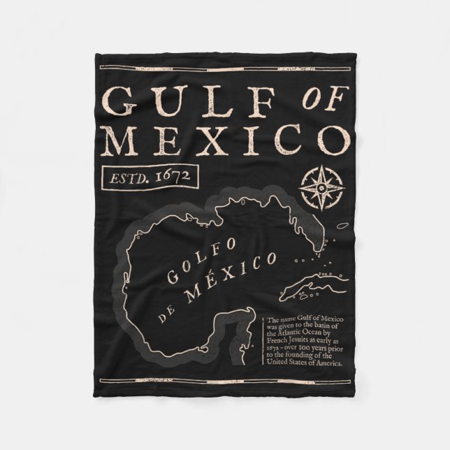 Retro Gulf Of Mexico 1672 Historic Map  Fleece Blanket (Front)