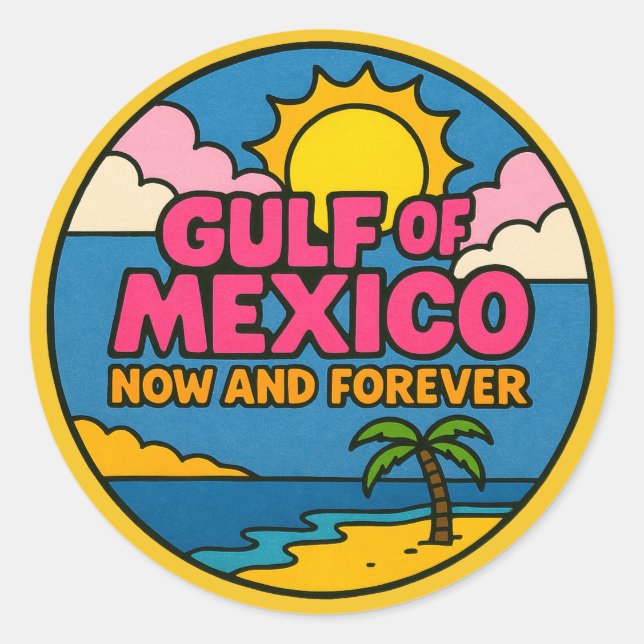 Retro Gulf of Mexico Beach Summer                  Classic Round Sticker (Front)