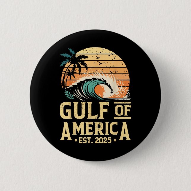 Retro Gulf Of Usa America Est 2025 American Flag G Button (Front)