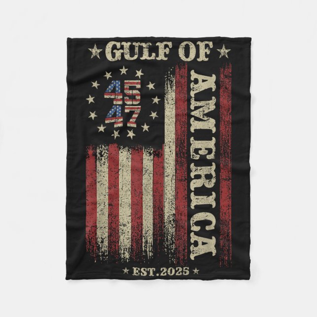Retro Gulf Of Usa America Est 2025 American Flag G Fleece Blanket (Front)