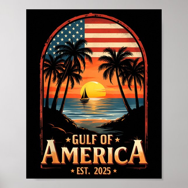 Retro Gulf Of Usa America Est 2025 Flag Coastal Vi Poster (Front)