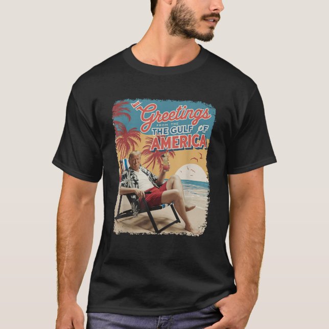 Retro Gulf Of USA America Est 2025 Presdent Trump  T-Shirt (Front)