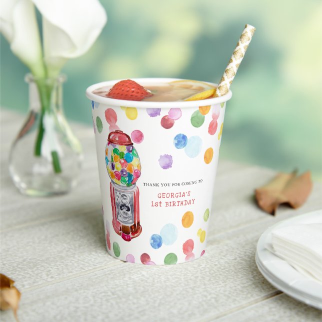 Retro Gumball Machine | Kids Birthday Party Paper Cups (Insitu)