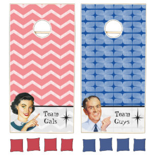 Retro Guys & Gals vintage cornhole set pink blue