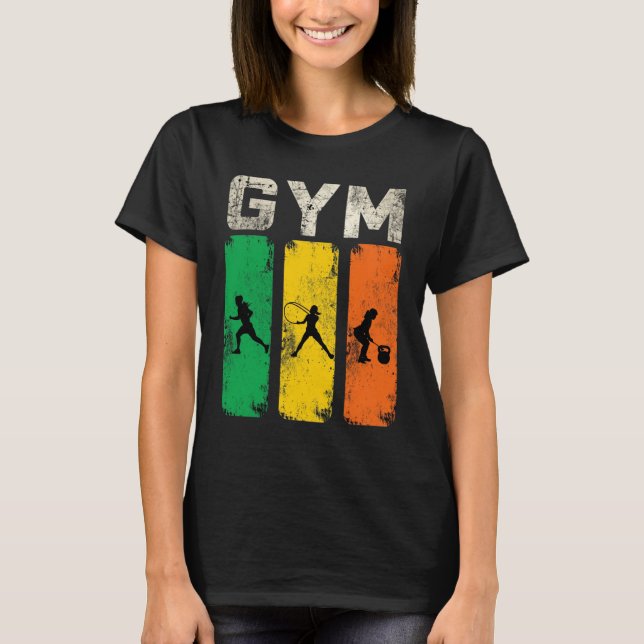 Retro Gym Fitness Silhouette Man T-Shirt  (Front)