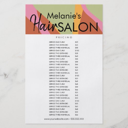 Retro Hair Salon Flyer Pricing List Waves 