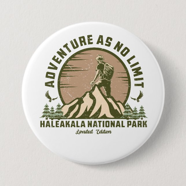 Retro Haleakala National Park Hike Sunset Button (Front)