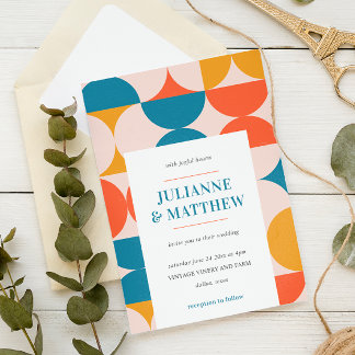 Retro Half Circle Scallop Mid Century Wedding Invitation