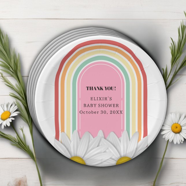 Retro Half Daisy Baby Shower  Paper Plates (Creator Uploaded)