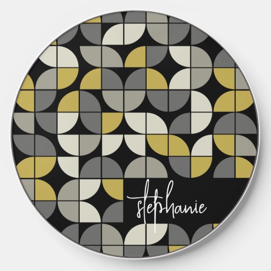 Retro half moon pattern MCM - trendy script name Wireless Charger (Front)