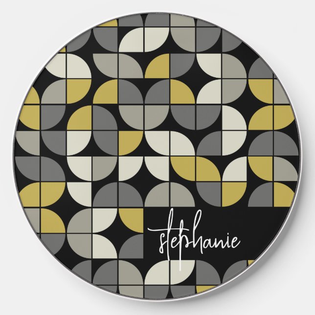 Retro half moon pattern MCM - trendy script name Wireless Charger (Front)
