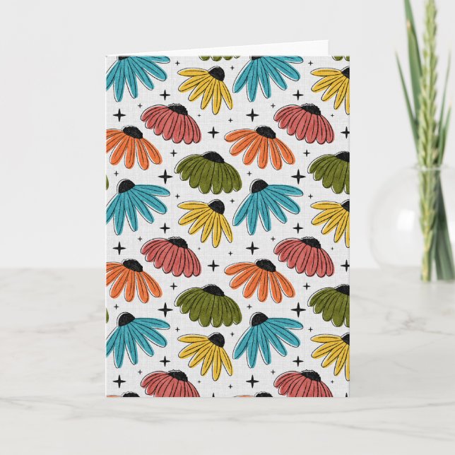 Retro Halftone Coneflowers Card (Front)