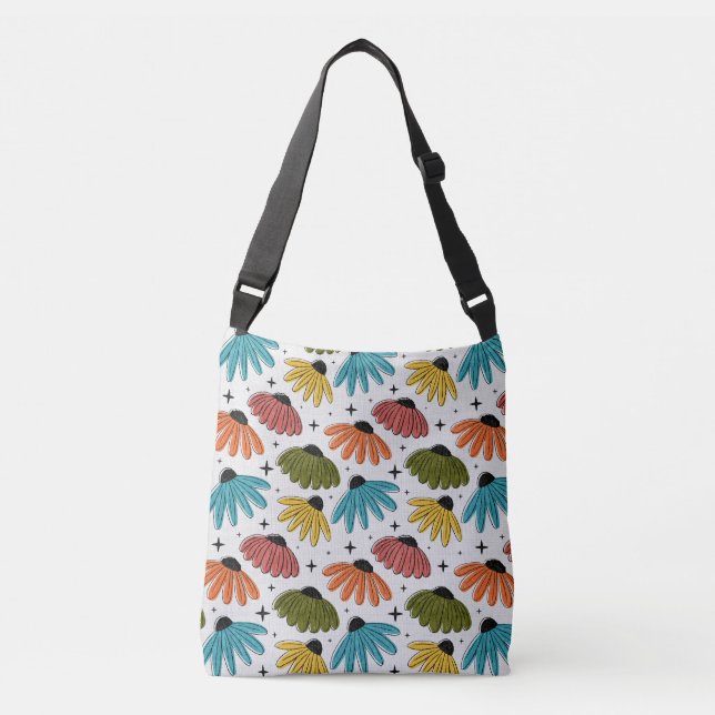 Retro Halftone Coneflowers Crossbody Bag (Front)