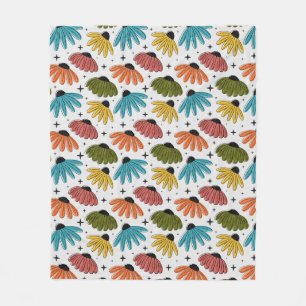 Retro Halftone Coneflowers Fleece Blanket