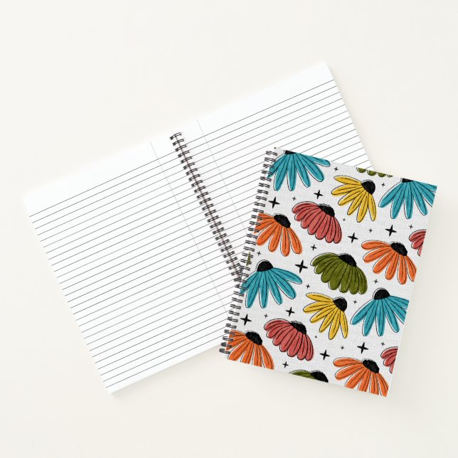 Retro Halftone Coneflowers Notebook (Inside)