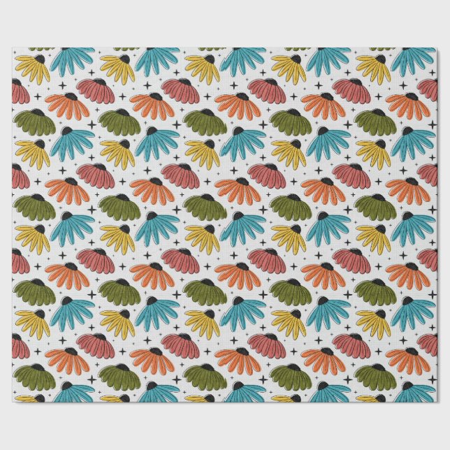 Retro Halftone Coneflowers Wrapping Paper (Seam)